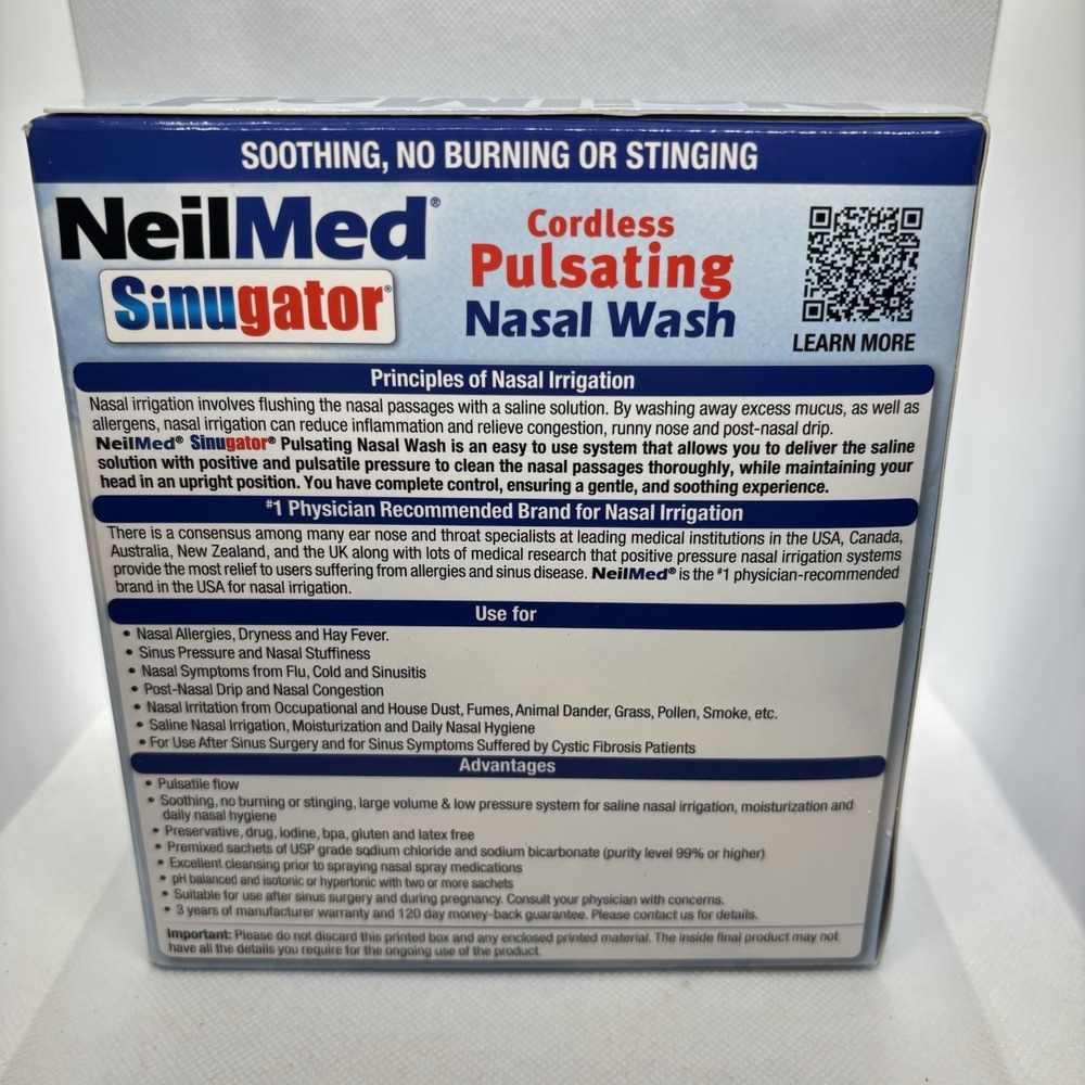 NeilMed Sinugator Cordless Pulsating Nasal Wash Kit 30 Packets New Sealed - Picture 2 of 6